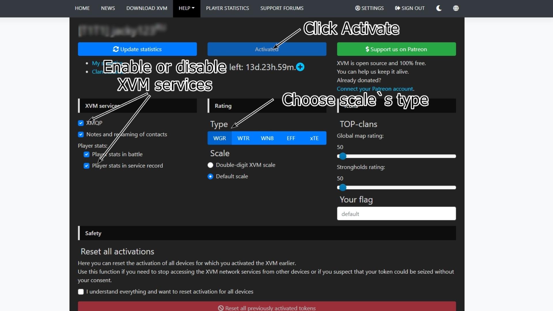 Activate XVM and enabled or disabled XVM services/