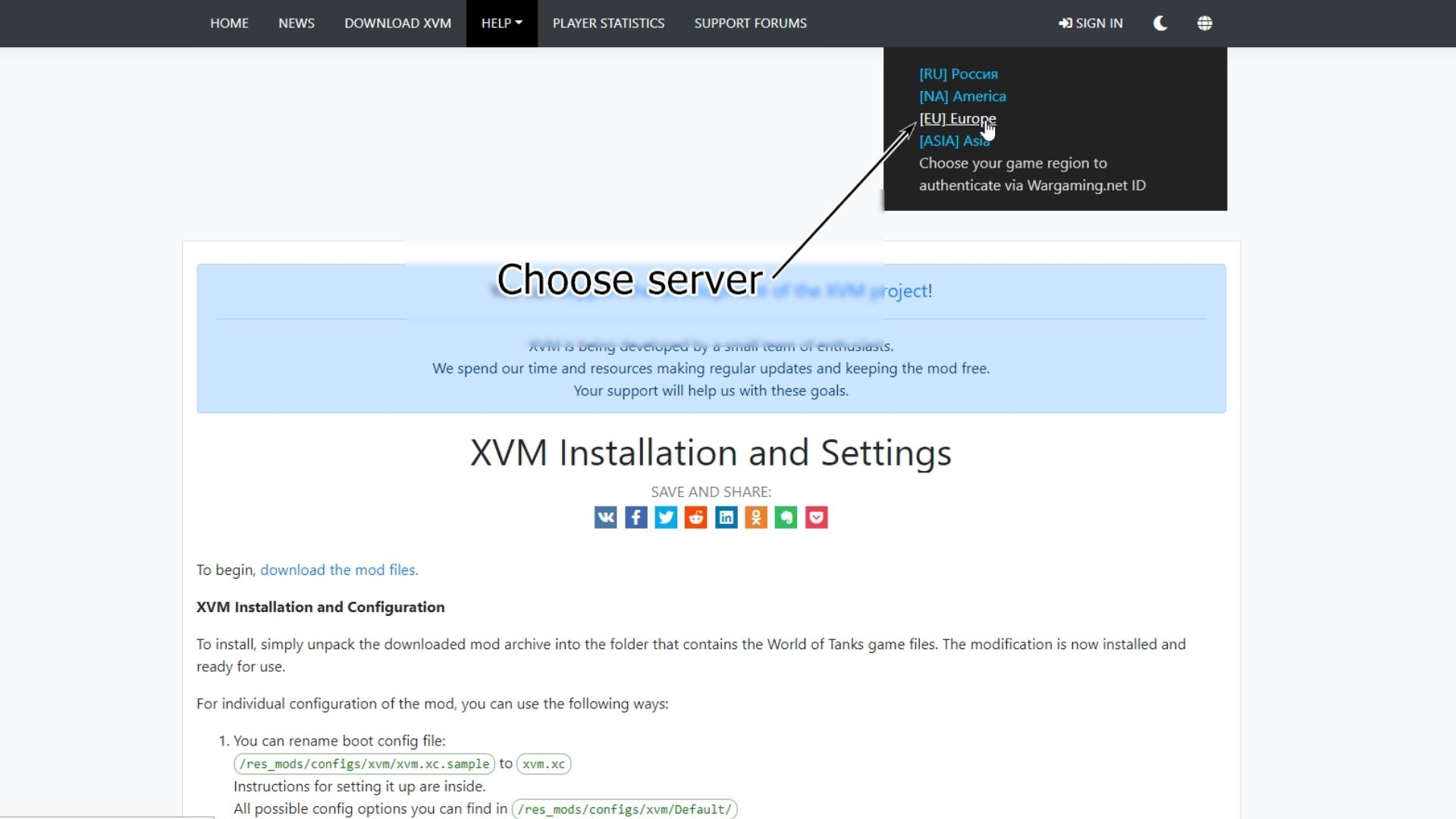 Choose server for activation xvm services.