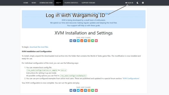 Sign in with WargamingID in XVM official site