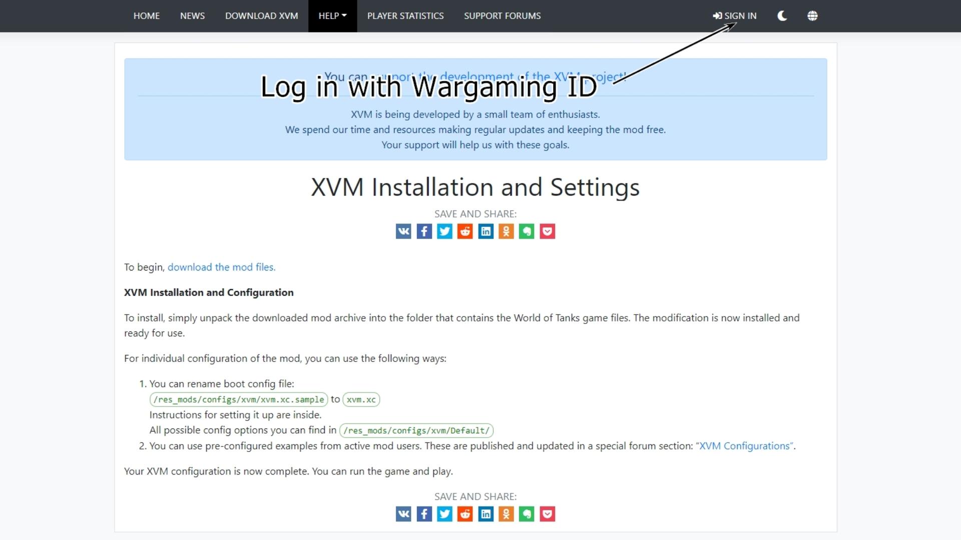 Sign in with WargamingID in XVM official site