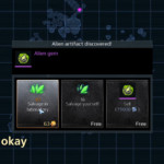 Alien artifact discovery screen showing salvage and sell options after battle