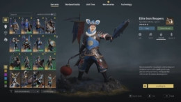Conqueror's Blade barracks screen showing squad selection and unit stats.