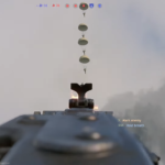 Shooting at paratroopers descending with open parachutes through iron sights.