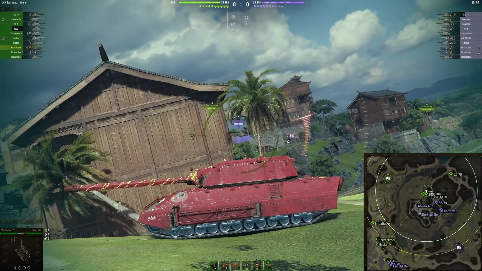 Red tank on hillside