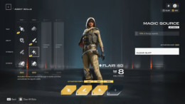 Agent Skills menu showing Flair’s ability tree and skill point allocation